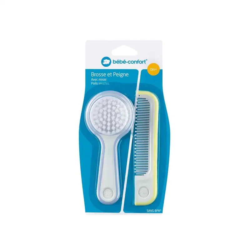 bebe confort brosse et peigne avec miroir pb jaune 1 BEBE CONFORT – BROSSE ET PEIGNE AVEC MIROIR – PB JAUNE BEBE CONFORT