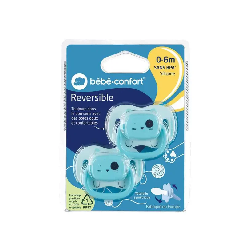 bebe confort sucettes reversibles 06 m silicone animals bleu x2 1 BEBE CONFORT – SUCETTES REVERSIBLES – 0/6 M – SILICONE – ANIMALS BLEU X2 BEBE CONFORT