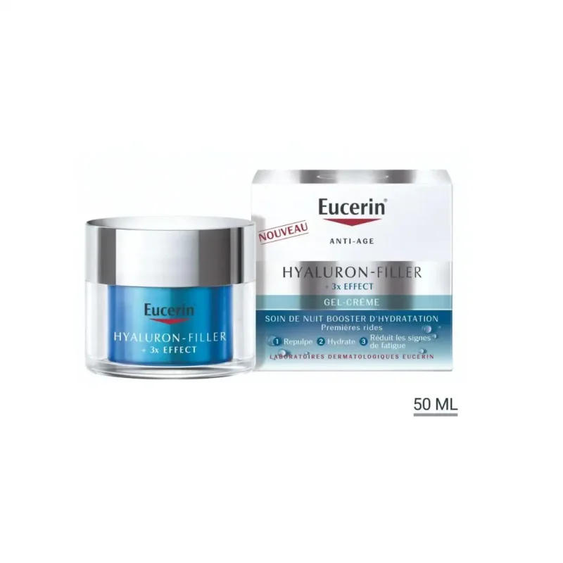 design sans titre 10 3 EUCERIN HYALURON FILLER + 3X EFFECT GEL CREME SOIN DE NUIT BOOSTER D’HYDRATATION 50ML EUCERIN