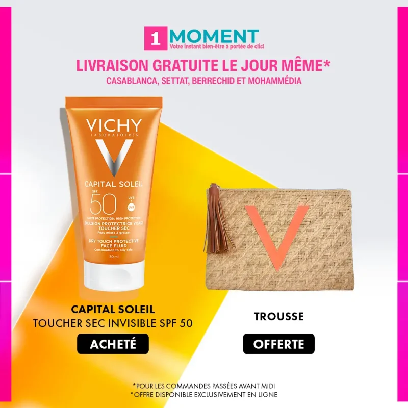 vichy 2 1moment Vichy Capital Soleil Émulsion Anti-Brillance Toucher Sec SPF50 Peau Sensible Mixte à Grasse | 50ml VICHY